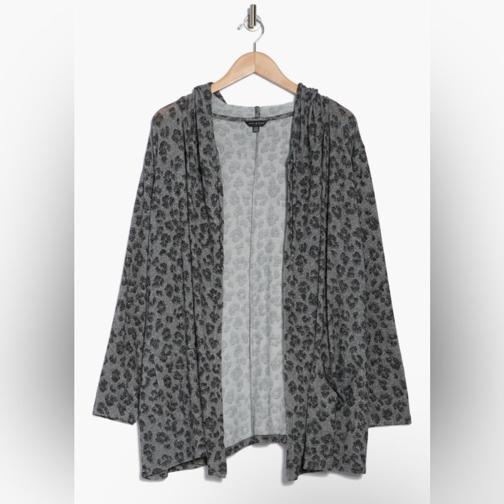 Lucky Brand Leopard Print Hooded Cloud Jersey Cardigan